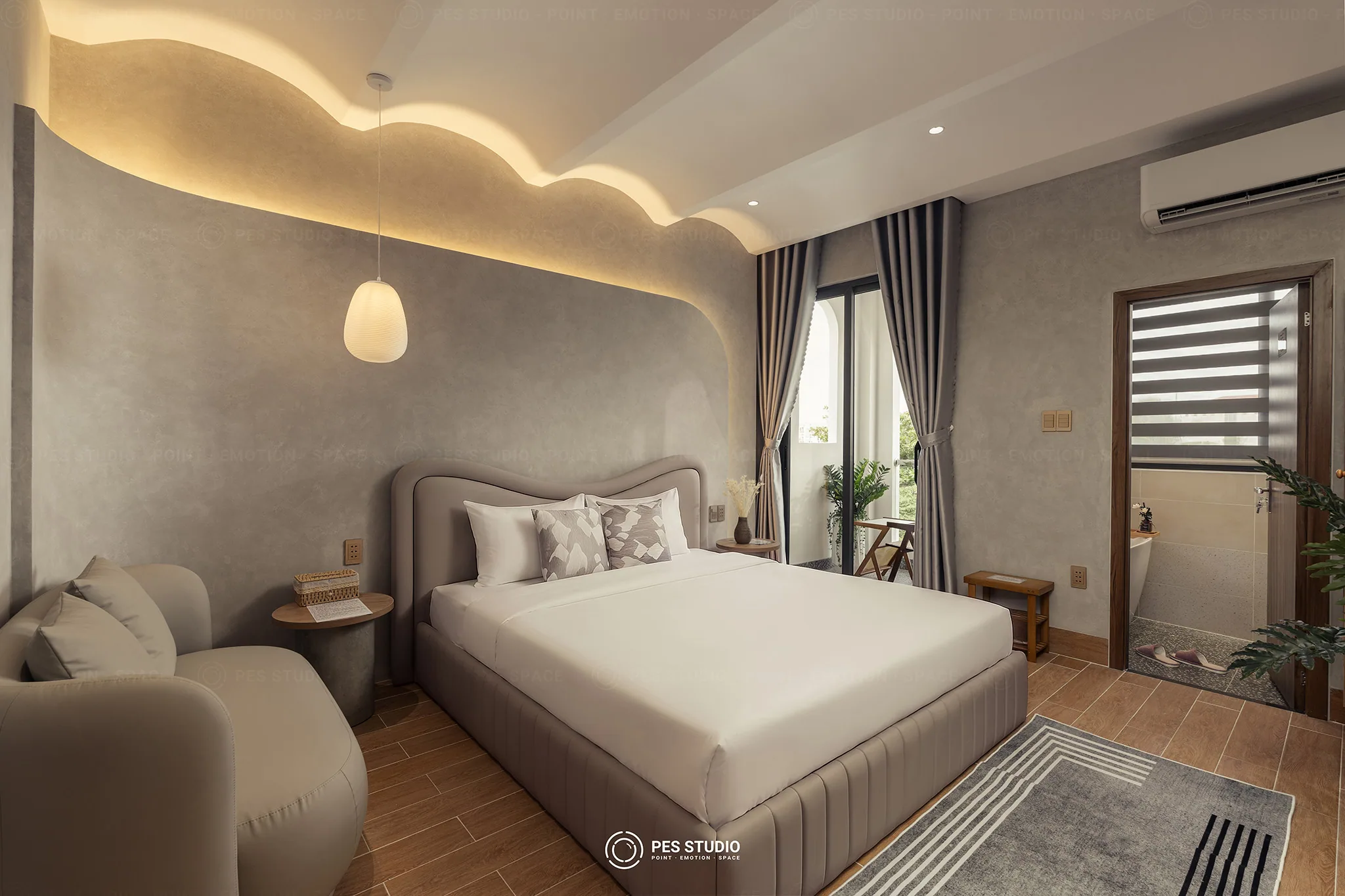 Tuyển Dụng PES Studio — Chụp Ảnh, Hậu Kỳ, Content, Sale 10 Phòng ngủ trần lượn sóng hắt đèn vàng, chất ảnh tĩnh lặng Point Emotion Space của PES Studio